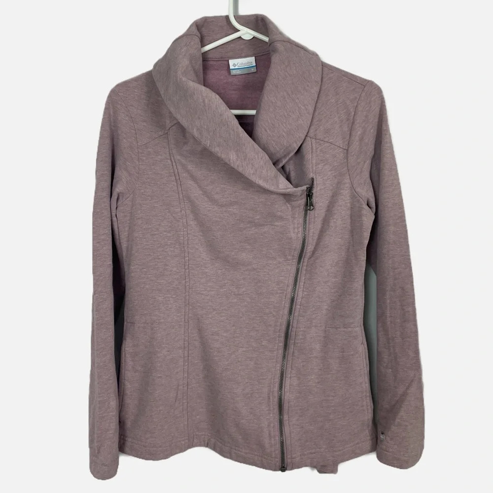 Columbia Women's Full zip Asymmetrical  Sweater Jacket Heathered‎ Mauve Small
